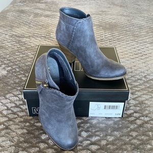 Blue Denim Colored Faux Suede Heeled Ankle Boots